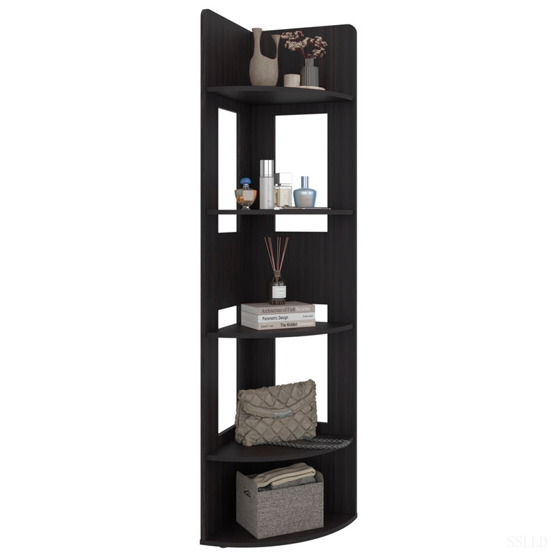 Bibliothèque d'angle étagère haute étagère de rangement étagée wengé, H 66,9 po x l 15,7 po x P 15,7 po