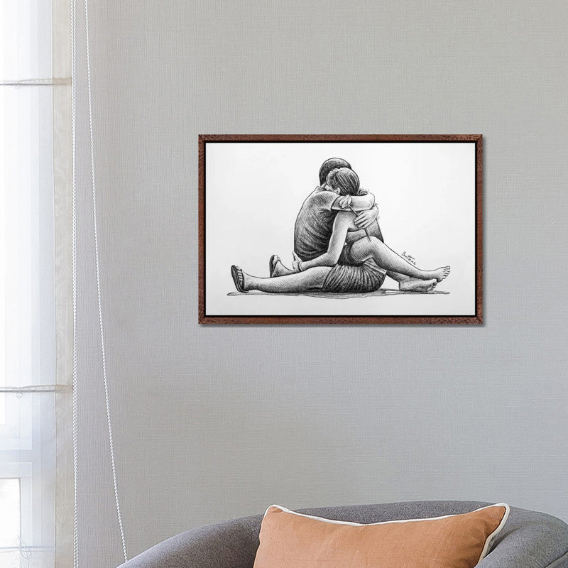 Hug by Ben Heine - Print on Canvas, 66.04 cm H x 45.72 cm W, Classic Brown Wood Framed