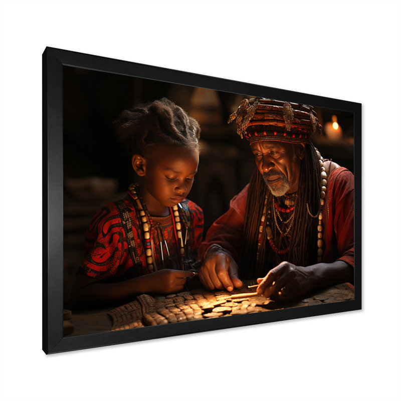 Sagesse africaine ancienne sur toile, H 30 po x l 40 po x P 1,5 po, Cadre simple noir
