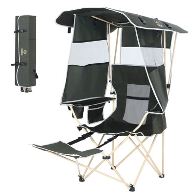 Portable Camping Chair with Canopy, Removable Footrest, Cooler Bag, and Cup Holder for Beach, Fishing, Sports, and Relaxation (1 Pack) by Arlmont & Co.