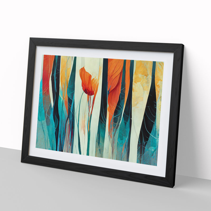 Floral Abstract Vol.3 - Single Picture Frame Print, Black Framed, 46cm H x 64cm W x 2cm D