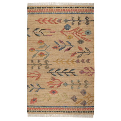 Folk Floral Kilim Natural Handwoven Jute Rug