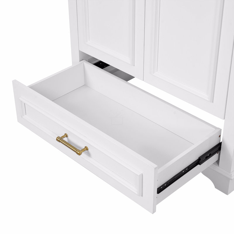 Meuble-lavabo de salle de bain avec lavabo en céramique, meuble-lavabo avec 2 grandes portes à fermeture douce, armoire de rangement en bois massif