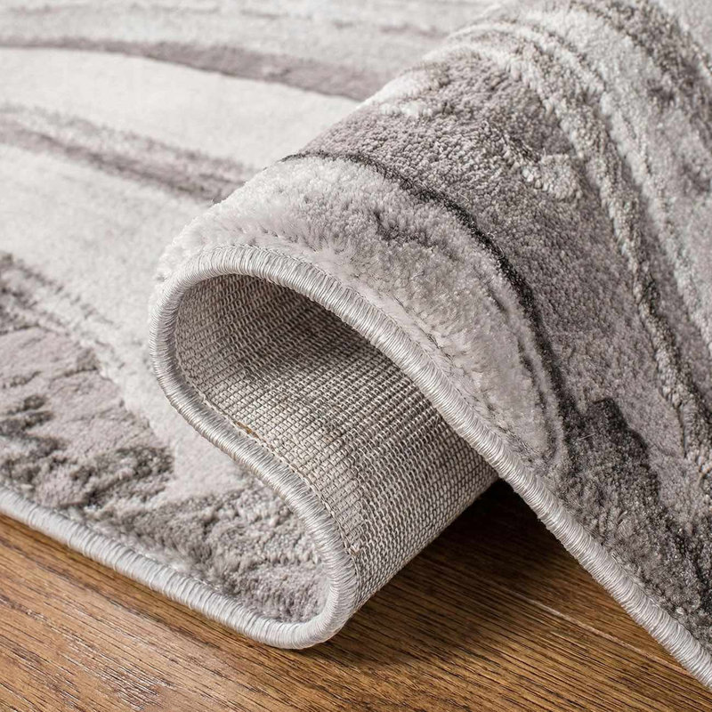 Charniqua Marble Swirl Design Grey/Black Area Rug, Rectangle 5'3" x 7'