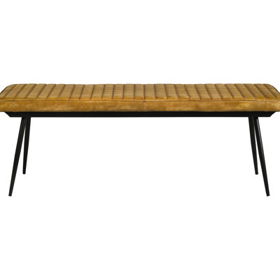 Banc rembourré en mousse de couleur chameau et foncé - idéal pour la salle à manger, avec revêtement en cuir noir convenant à divers réglages, base en métal stable