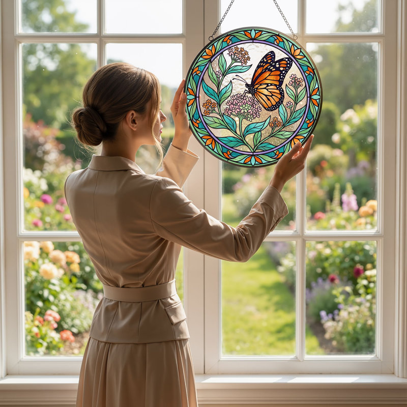 Vitrail de vitrail papillon Butterfly, 7,8 heures, H 7,8 po