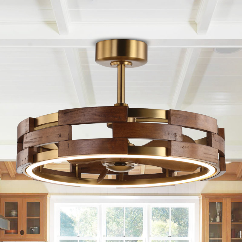 28.3" Caged Ceiling Fan with Dimmable LED Lights and Remote Control