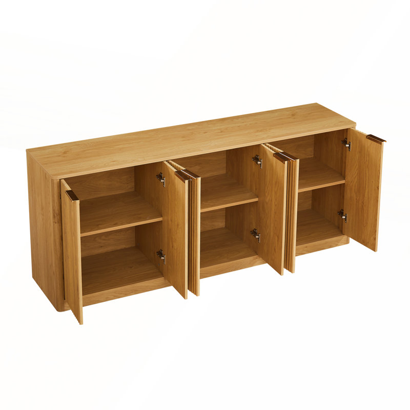 Buffet moderne à cannelure moderne avec bord arrondi et grande porte à 6 portes pour la cuisine et le salon, Naturel