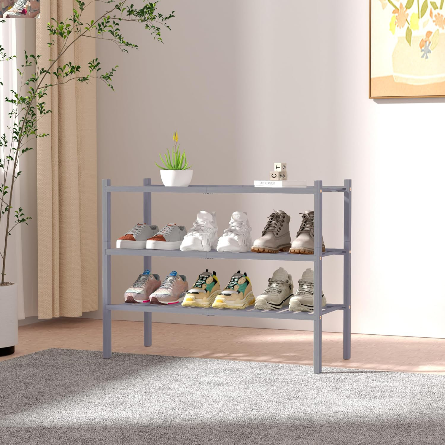 Pyramid Shoe Rack Rebrilliant 3-tier Bamboo Shoe Rack Grey | Wayfair