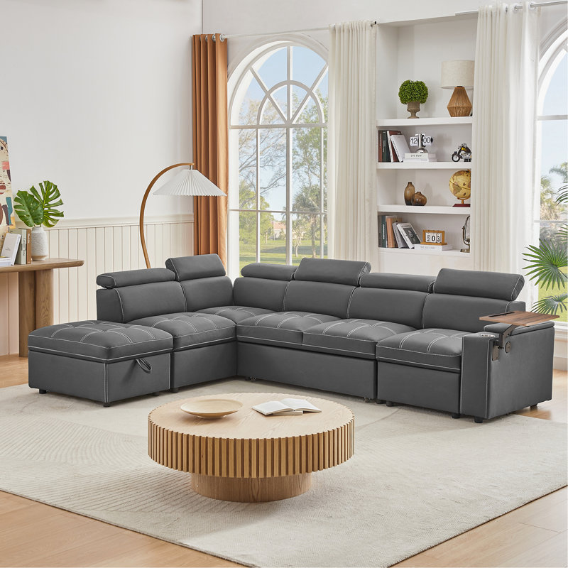 Canapé modulaire en tissu avec repose-pieds, Tissu gris
