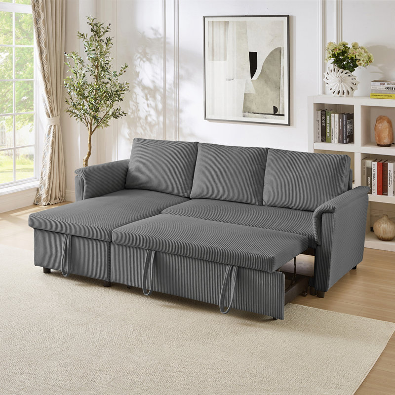 Canapé-lit modulaire en L avec causeuse et méridienne avec rangement, Gris