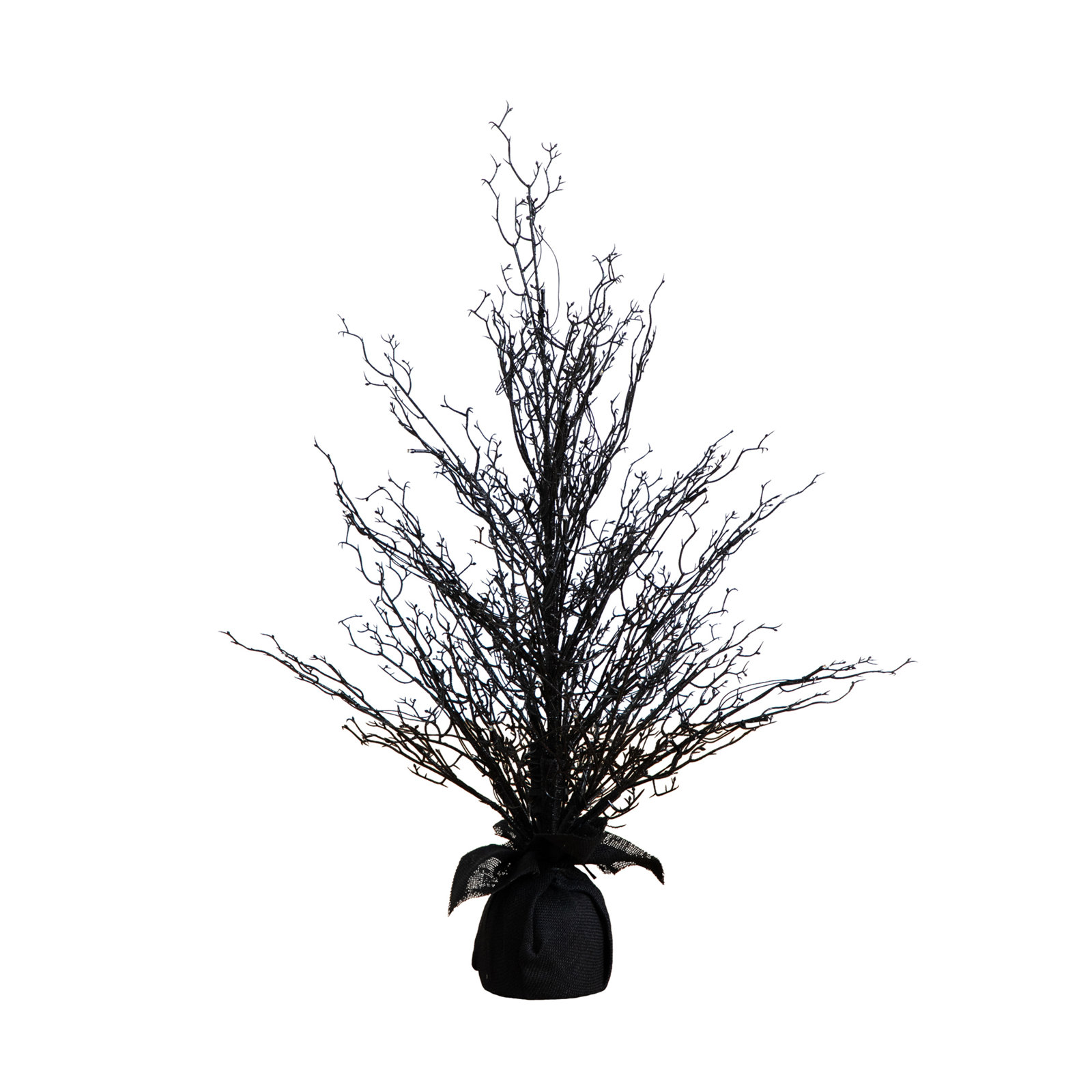 Pre-Lit Halloween Black Twig Artificial Fall Tree in Burlap Planter, 36" H x 12" W x 12" D