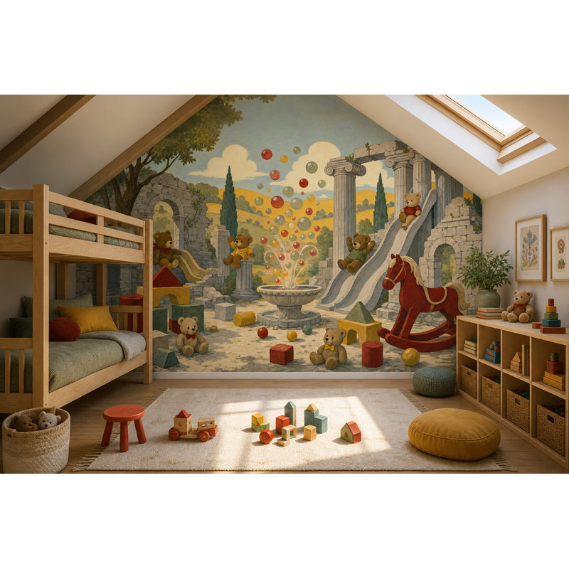 Décoration murale rétro pour enfant, 140"x108", Peler et coller