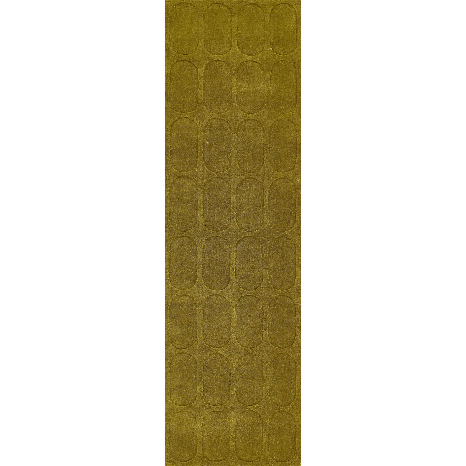  Contour Hand Woven Wool Geometric Light Olive Area Rug, Runner 2'3" x 8'
