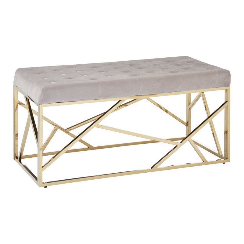 Redd Velvet Upholstered Bench, Mink, Gold