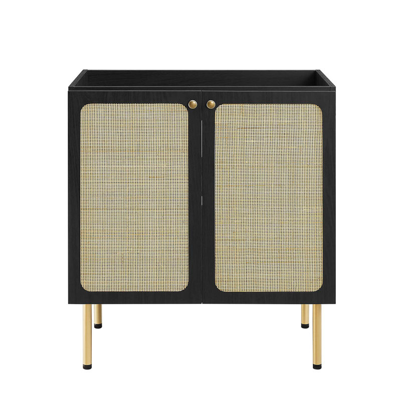 Chaucer Black Wood and Rattan 30" Bathroom Vanity Cabinet