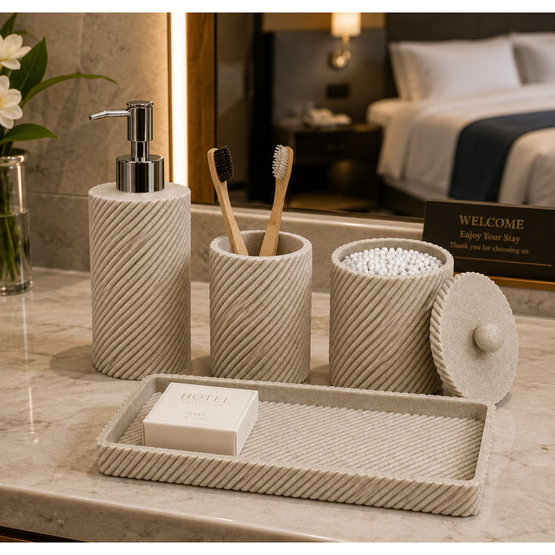 Beige Bathroom Accessories Set 4 Pcs