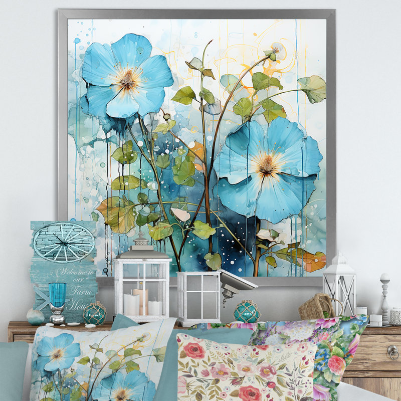 «Blue Morning Glory Spring Awakening II - Morning Glory», art mural, Cadre simple argenté, H 16 po x l 16 po x P 1 po