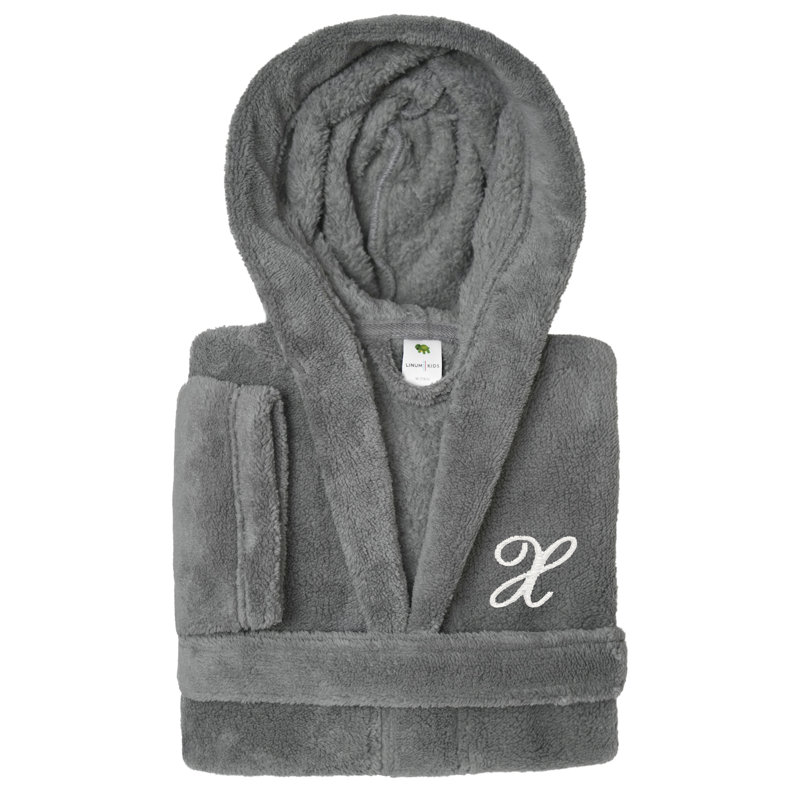 Peignoir en molleton mi-mollet personnalisé pour enfants avec poches et capuche, L, X