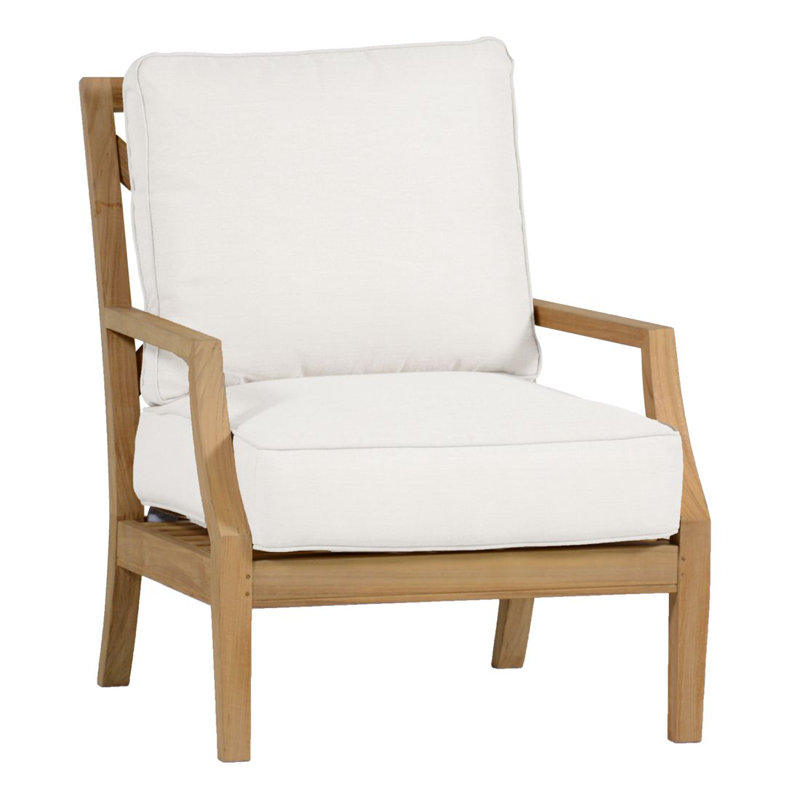 Haley Teak Patio Chair with Cushions, Natural Teak, Welt + Standard fill, Rollo Silver InsideOut® Linen