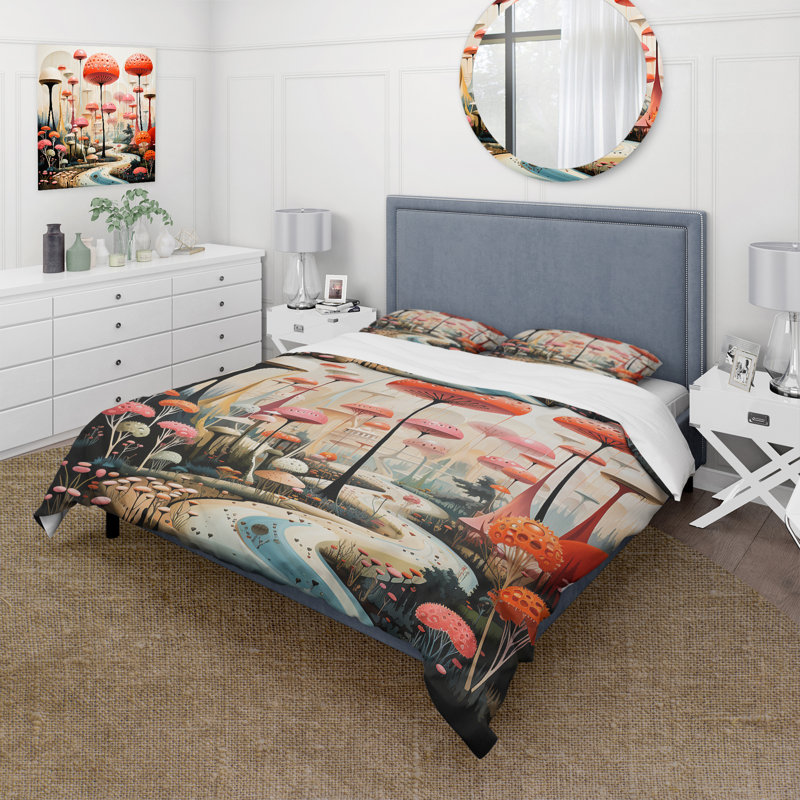 Ensemble de housse de couette en microfibre / polyester coloré Mid Century Mid-Century Mushroom Dreams II Bedding
