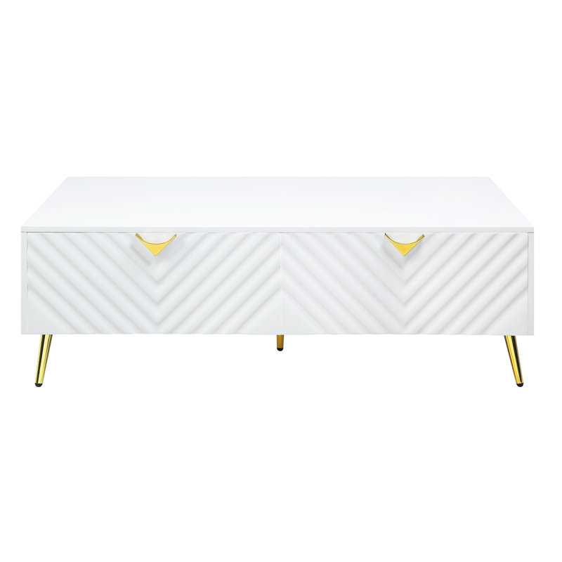 Table basse blanche à 2 tiroirs avec pieds de soutien