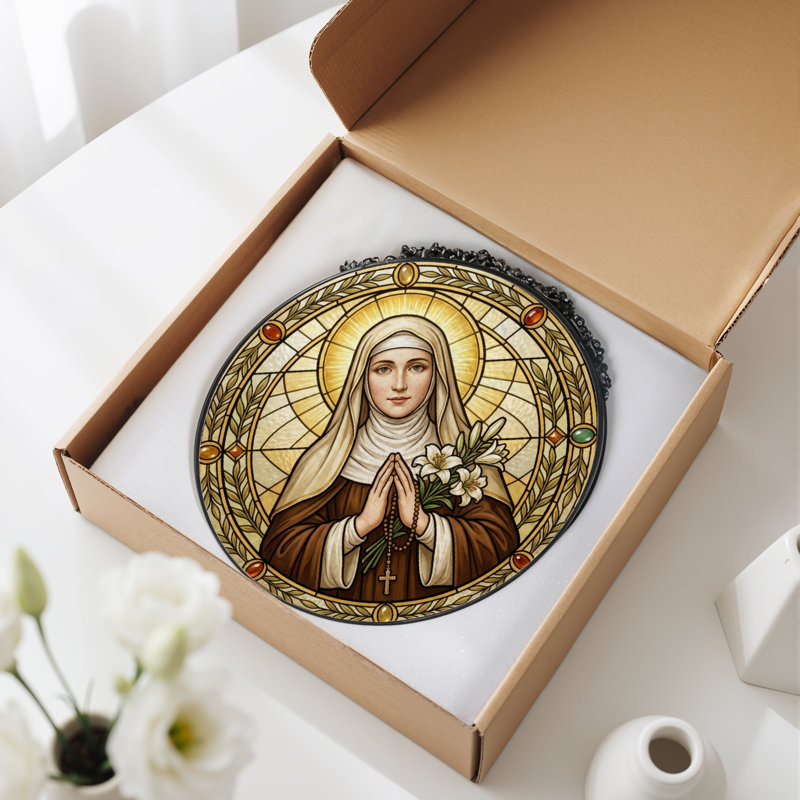 Vitrail Saint Prayer, H 7,8 po