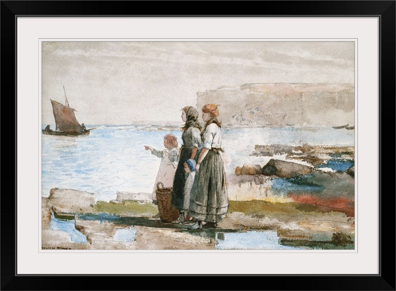« attendant le retour des flottes de pêche, 1881 » par winslow homer, reproduction d’art, H 32 po x l 44 po x P 1 po