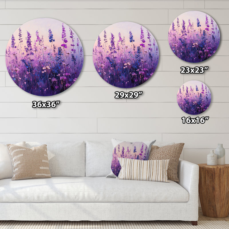 Art mural rond en métal Wildflows Dreams In Violet, H 36 po x l 36 po