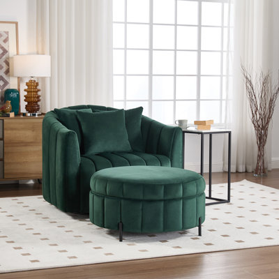 Upholstered  Swivel Barrel Armchair With Ottoman