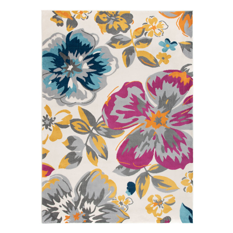 Tapis rose / jaune / crème Reber, Rectangle 3 pi 1 po x 5 pi