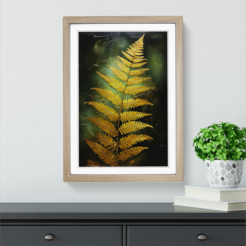 Fern Leaf Gestural No.2 - Framed Print, Oak, 64cm H x 46cm W x 2cm D