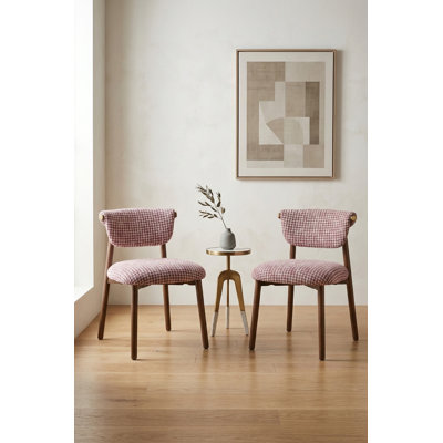Houndstooth Upholstered Wood-look Metal Frame 2pc Dining Chairs