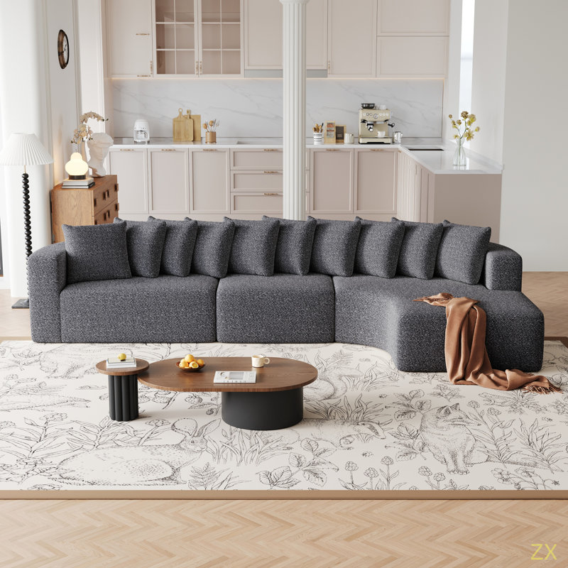 Ensemble de canapé modulaire en chenille de 131,1 pouces, canapé incurvé moderne en forme de nuage, comprenant 10 coussins, canapé d'angle en tissu de salon, canapé modulaire en L (méridienne droite)