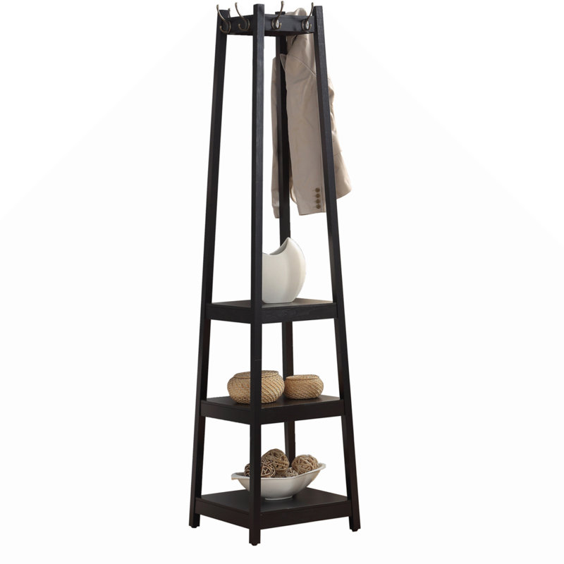 Portemanteau avec 3 tablettes de rangement, Noir