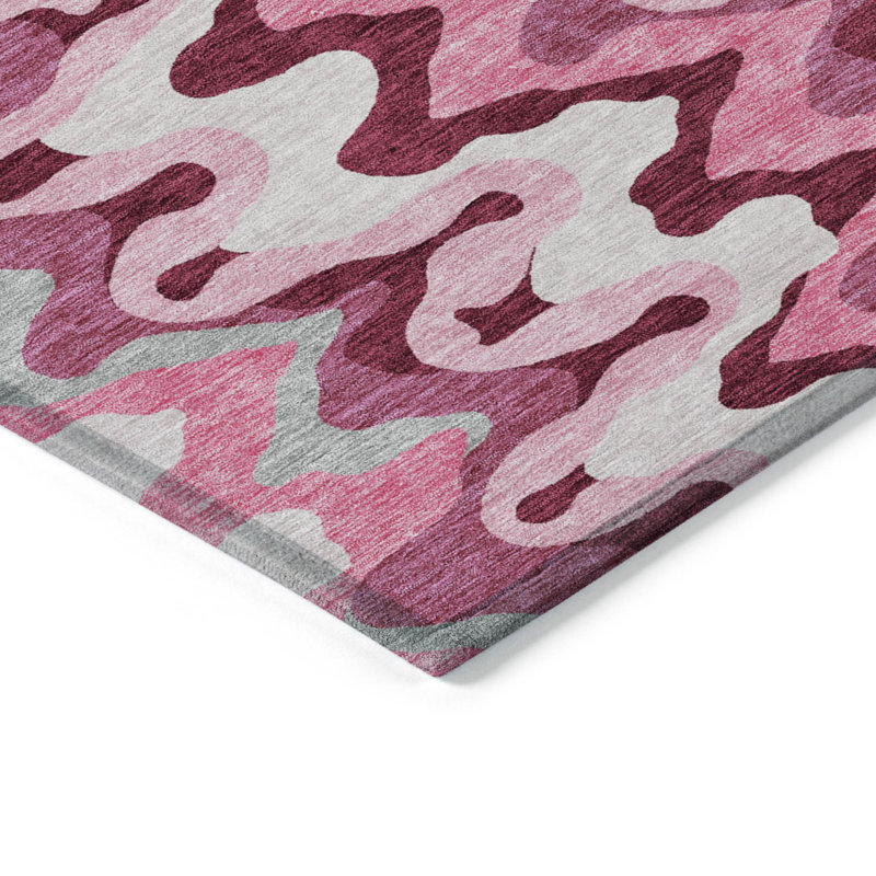 Tapis d'intérieur rond lavable abstrait 8 pi rosé et mauve