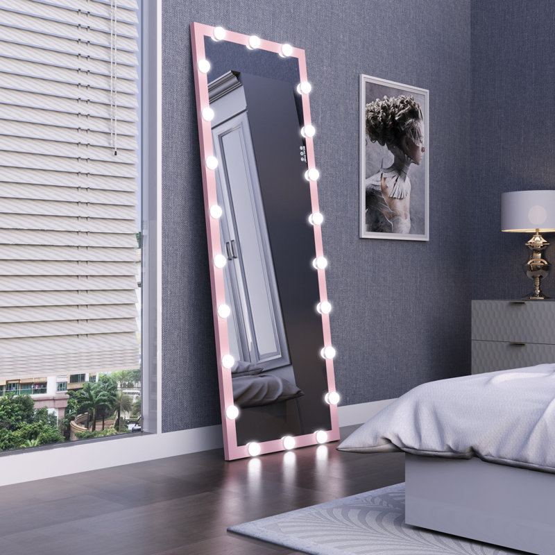 Full Length Mirror with Lights Full Body Vanity Mirror with 3 Color Modes Wall Lighted  Standing Floor Mirror
