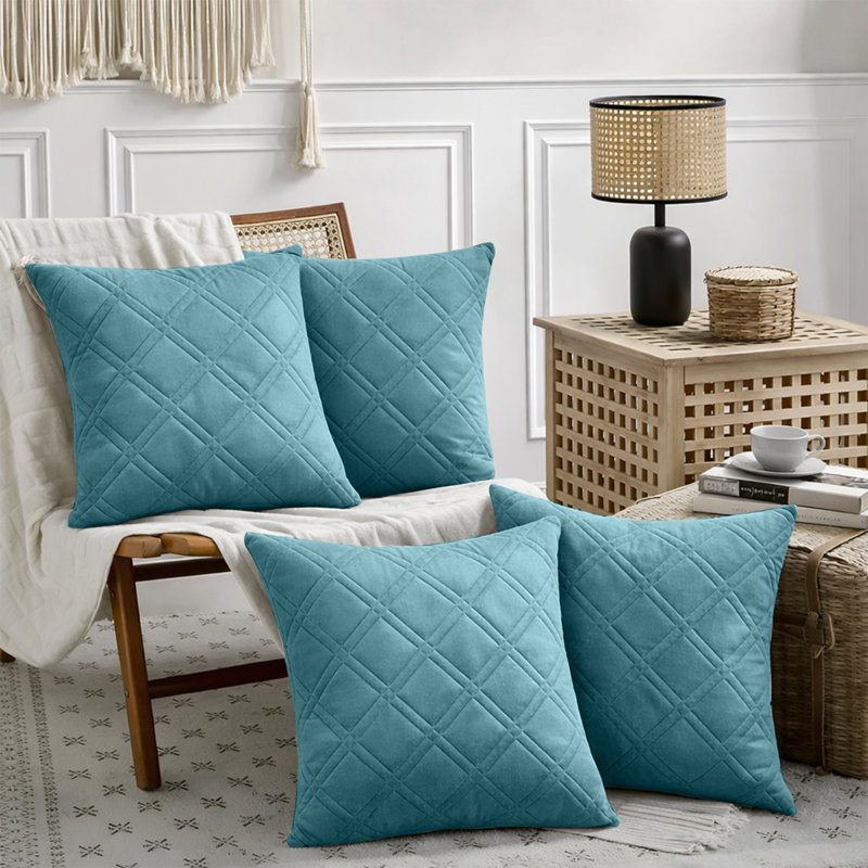 Geometric Square Throw Cushion Pad, Teal