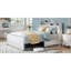 Structure de lit double avec tablette de rangement, tête de lit, prises de courant, sommeil tranquille, sans sommier, chambre à coucher en métal blanc essentiel-129632155-129632156