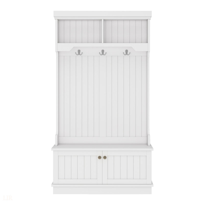 Hall Tree With Storage Shoe Bench And Coat Racks, 4-In-1 Design For Entryway And Hallway, White, White