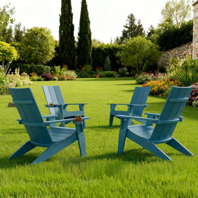 Ensemble de 4 chaises Adirondack résistantes aux intempéries avec porte-gobelets en plastique pour sièges d'extérieur