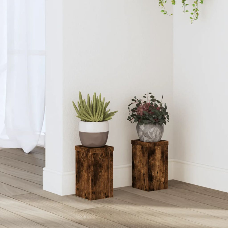 Plant Stand - Set of 2, 35cm H x 25cm W x 25cm D, Smoked Oak