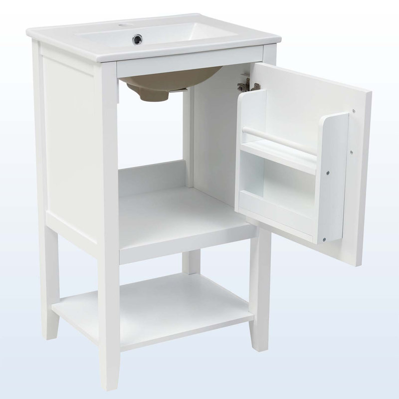 Armoire de salle de bain, avec lavabo, avec porte à fermeture douce, Blanc