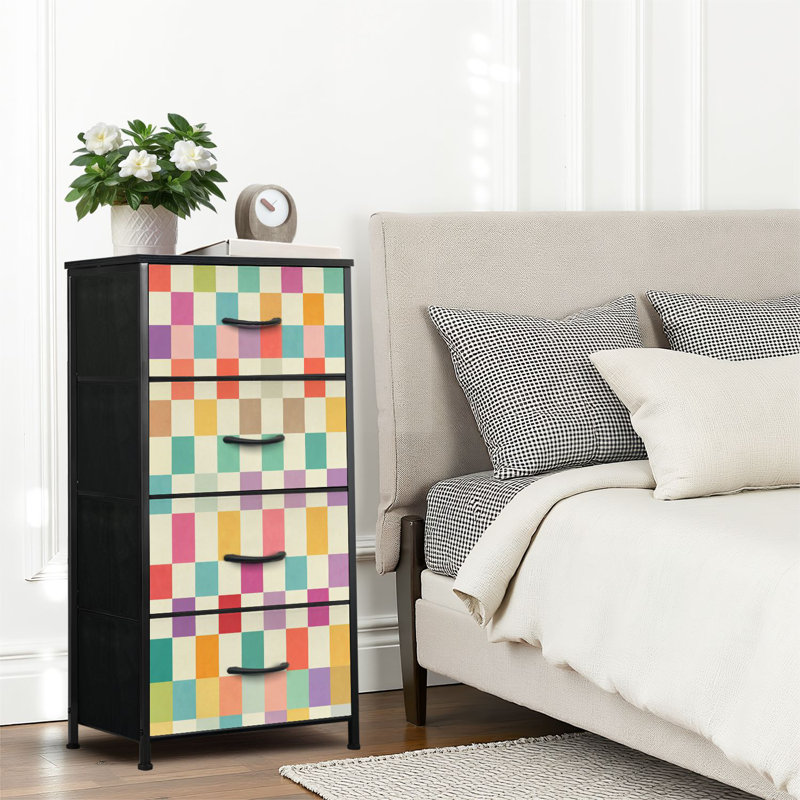 4 Drawer Dresser for Bedroom, Narrow Chest of Drawers, Wooden Top and Study Iron Frame 18"x37.5"-(WxH)