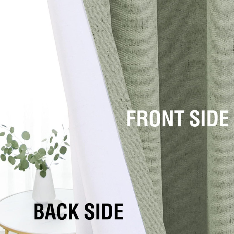 Linen Look 100% Blackout Curtains for Bedroom Full Light Blocking Rod Pocket 42 Inches Wide Linen Textured Thick Window Curtain Drapes with Backing