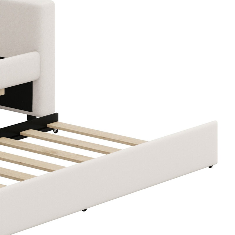 Upholstered Daybed With LED Belt And Trundle, Full XL, Beige