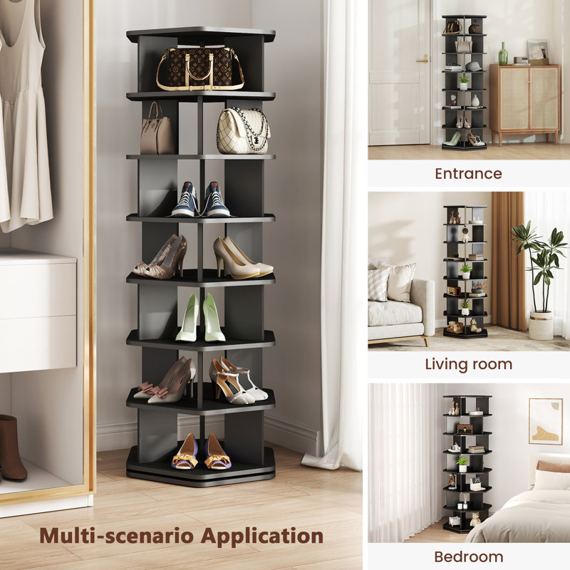 7 Tier Wooden Rotating Shoe Rack Tower 360°Spinning Shoe Rack, Black