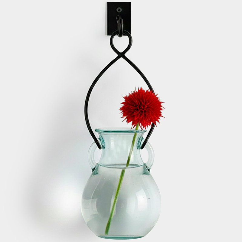 12" Almaguer Glass Wall Vase with Metal Hanger and Hook, 25 oz Capacity
