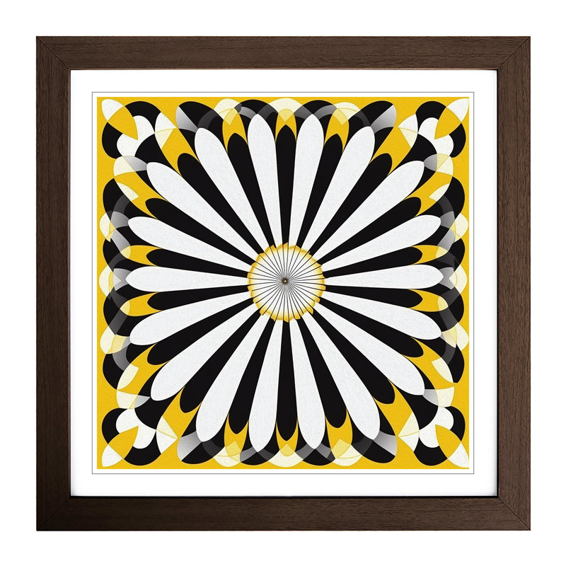 Daisy Op Art No.2 - Single Picture Frame Print on Wood, Walnut