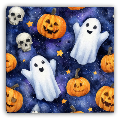 Cheerful Ghost Parade Wrapped Canvas Wall Art
